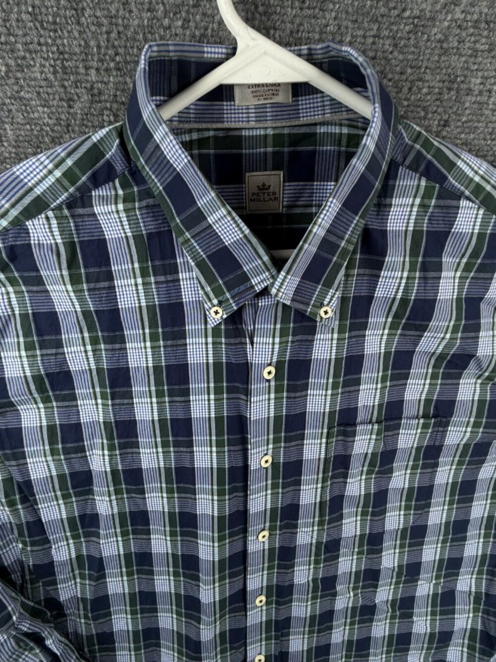 Peter Millar XL Plaid Long Sleeve Button Up Shirt Blue Green Woven Cotton Men